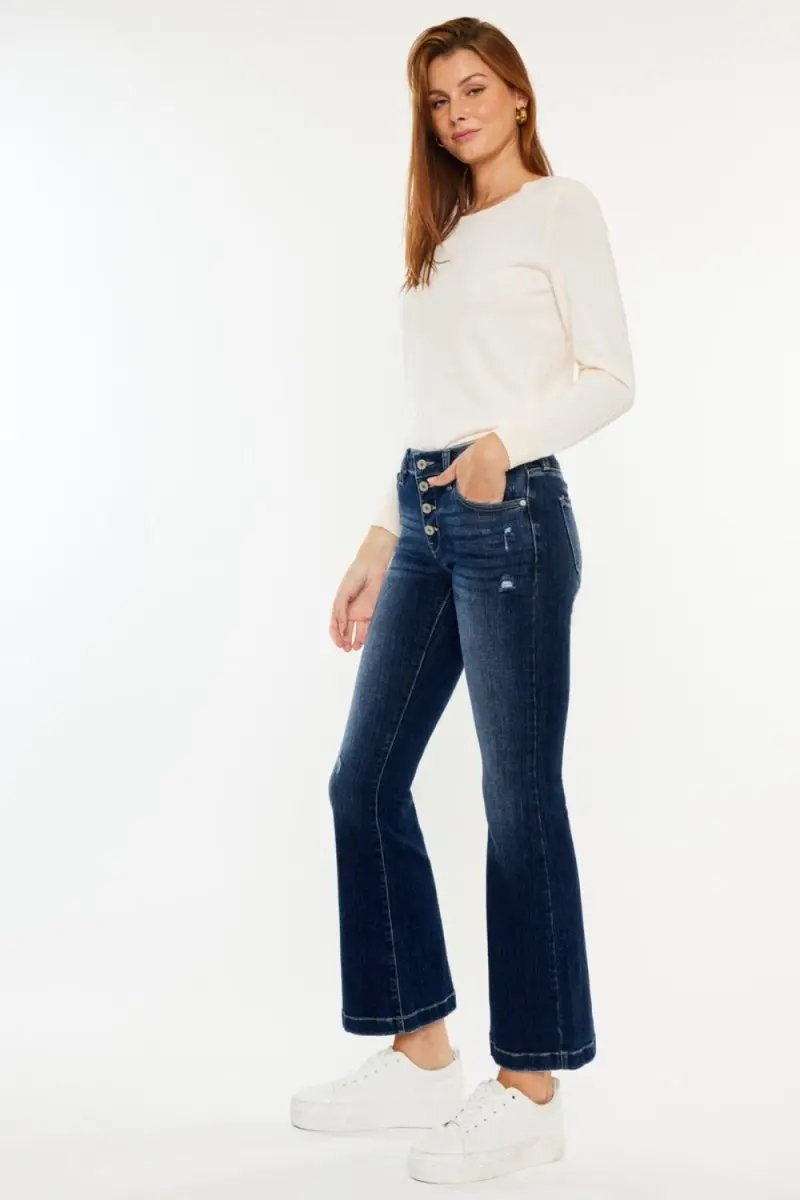 Kancan Mid Rise Button Fly Flare Jeans for Women - Love Salve